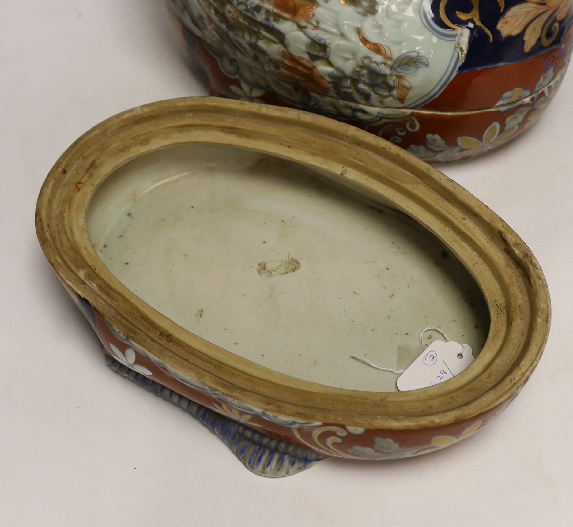 Two Imari style duck tureens and covers, 34cm high